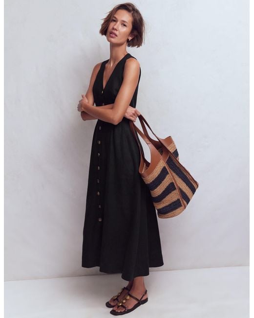 Boden Black Catherine Button Linen Dress