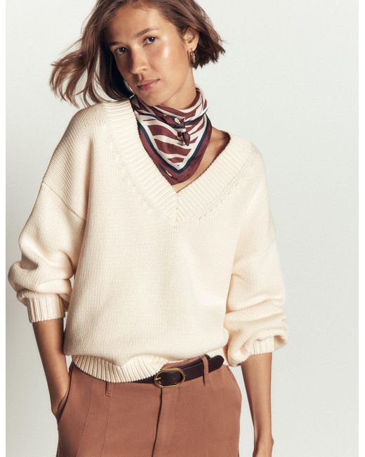Boden Brown Lucy Cotton V-Neck Jumper
