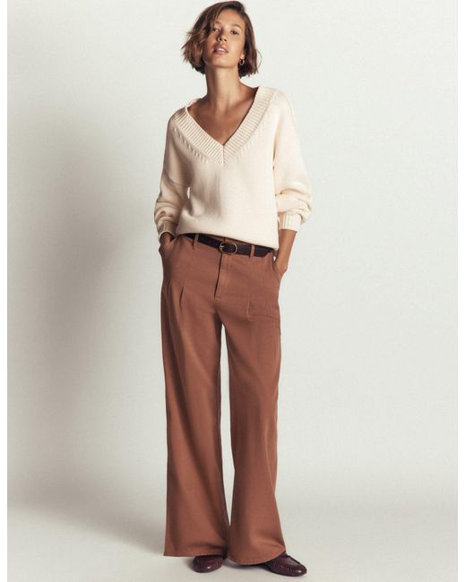 Boden Brown Lucy Cotton V-Neck Jumper