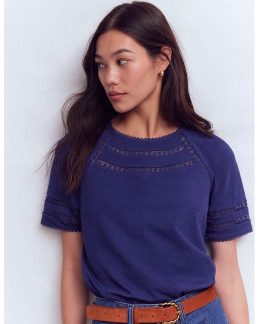 Boden Blue Poppy Trim Crew T-Shirt