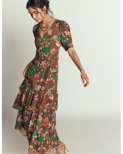 Boden Brown V Neck Layered Dress