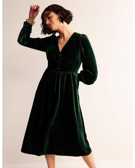 Boden Green Elise Velvet Midi Dress