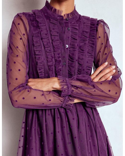 Boden Purple Tulle Ruffle Maxi Dress