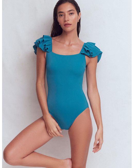 Boden Blue Mega Ruffle Swimsuit