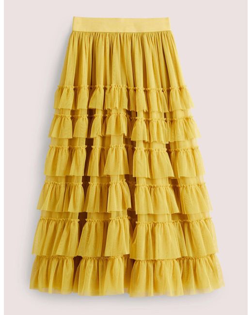 Boden Ruffle Tulle Midi Skirt in Yellow | Lyst