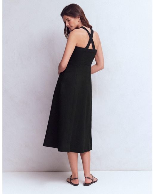 Boden Black Cross-Back Linen Blend Dress
