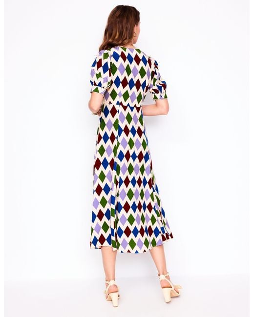 Boden White Rosie Godet Tea Dress-Multi, Oriental Paradise