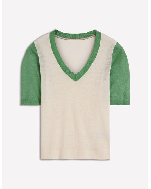 Boden Green Agnes Linen V Neck T-Shirt