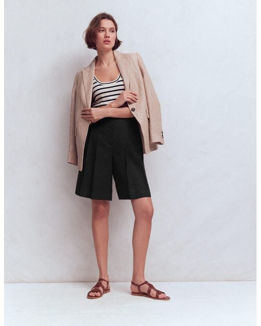Boden Black Highbury Pleated Linen Shorts