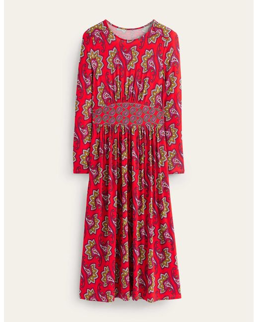 Boden Red Thea Long Sleeve Midi Dress
