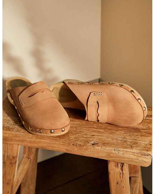 Boden Leather Heeled Clogs Tan in Brown 