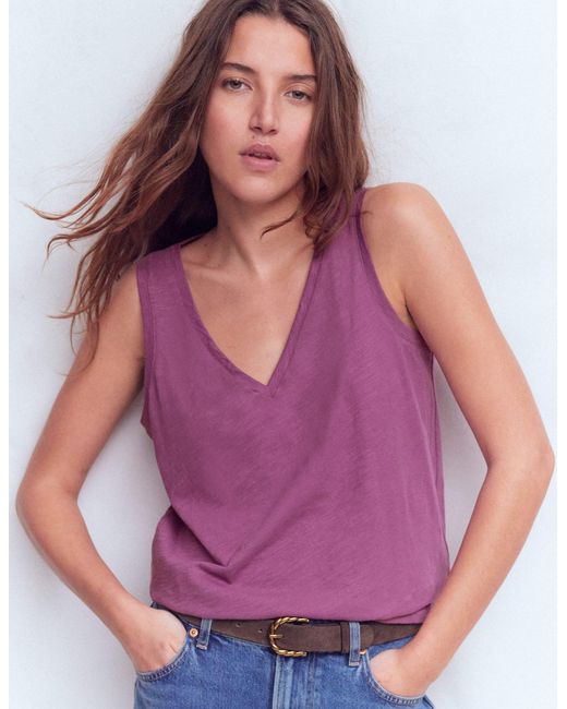 Boden Purple Regular V-Neck Slub Vest