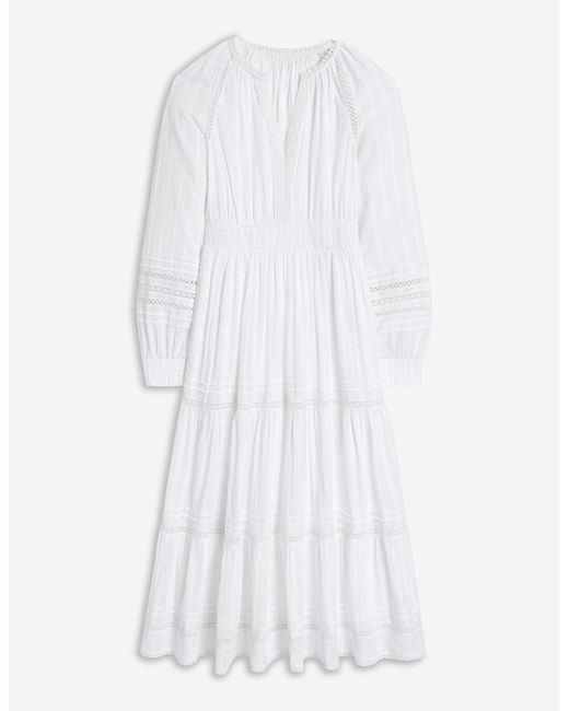 Boden White Ruffle Smocked Cotton Dress