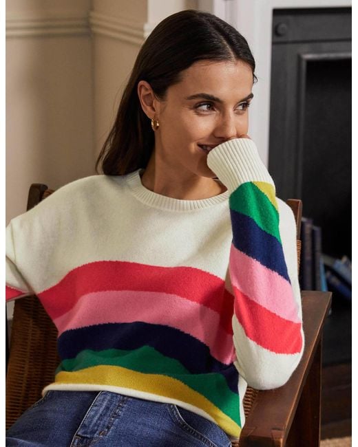 Boden White Margot Cashmere Sweater Crystal Rainbow