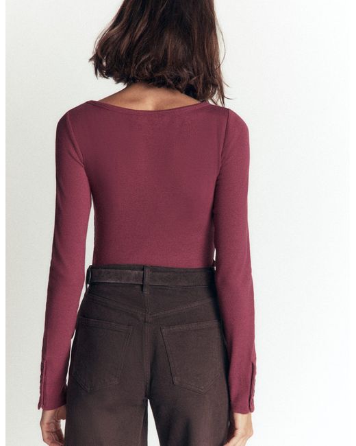 Boden Purple Button Cuff Ribbed Boatneck