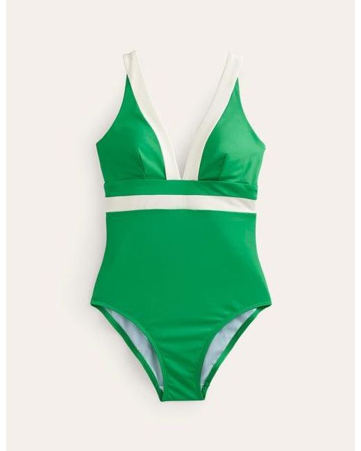 Boden Core Panel Swimsuit Bright Green, Ivory
