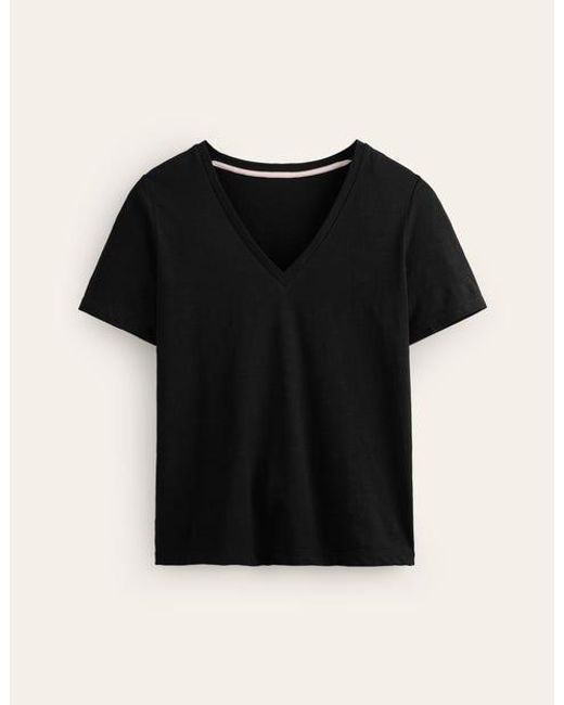 Boden Black Regular V-Neck Slub T-Shirt