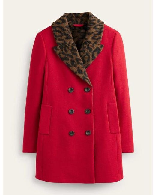 Boden Red Double-breasted Wool Coat