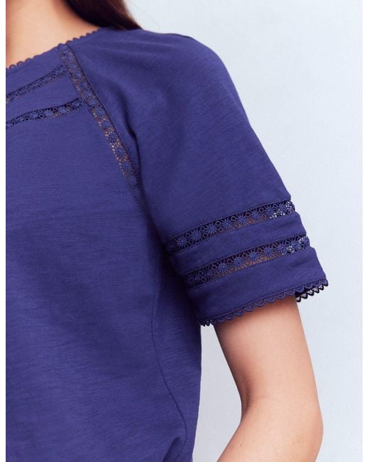 Boden Blue Poppy Trim Crew T-Shirt