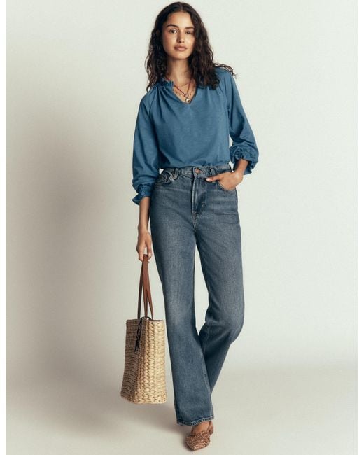 Boden Blue Pia Ruffle Detail Top