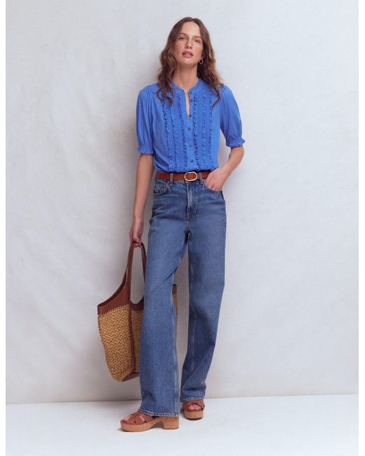 Boden Blue Eda Ruffle Front Shirt