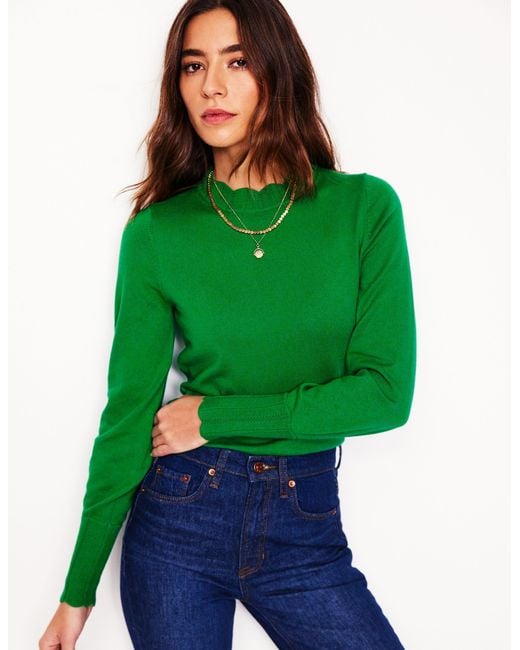 Boden Green Imi Scallop Trim Jumper