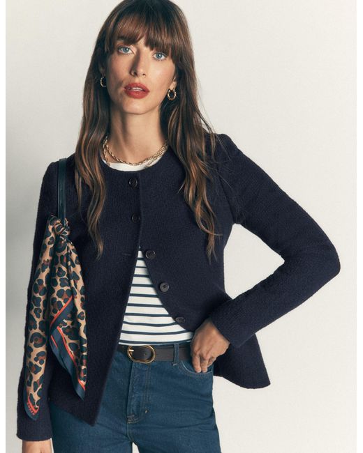 Boden Blue Collarless Tailored Blazer