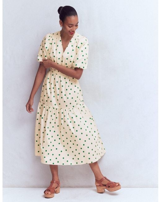 Boden Metallic Irene Puff Sleeve Cotton Dress
