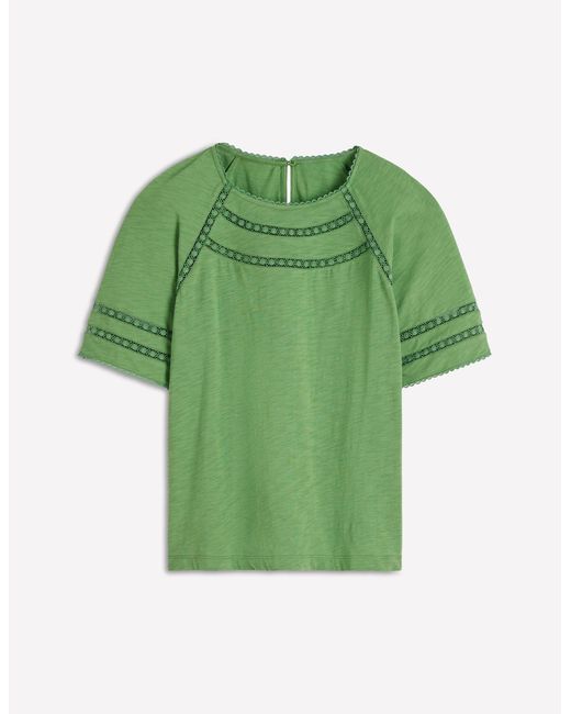 Boden Green Poppy Trim Crew T-Shirt