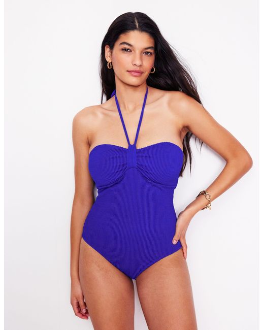 Boden Blue Crinkle Texture Swimsuit