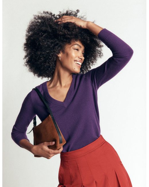 Boden Purple Elsie Cashmere V Neck Jumper