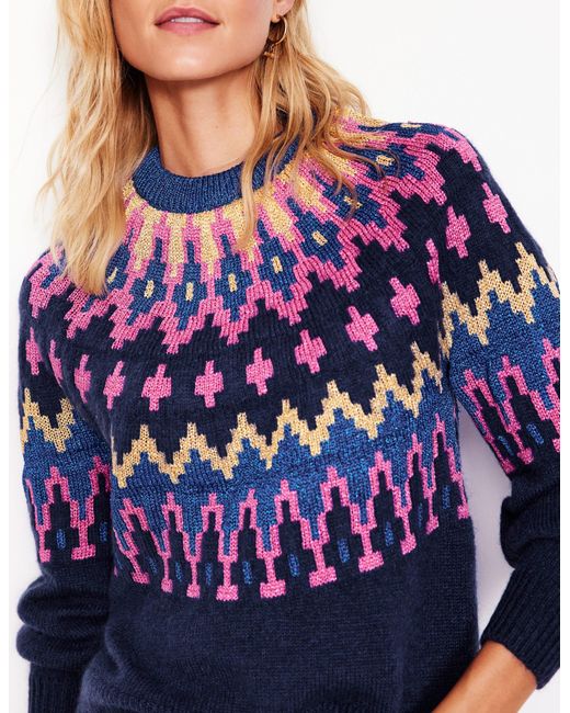 Boden Blue Kat Sparkly Fair Isle Sweater