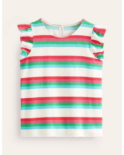 Boden Blue Towelling Frilled T-Shirt Multi