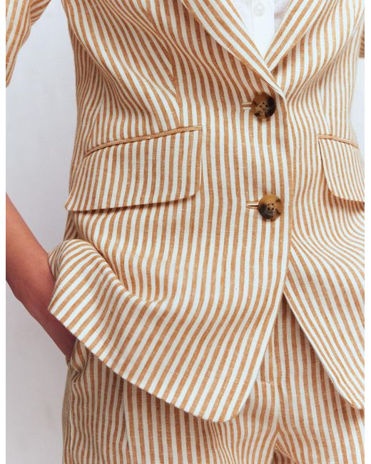 Boden Natural Stamford Linen Blazer-Neutral, Stripe