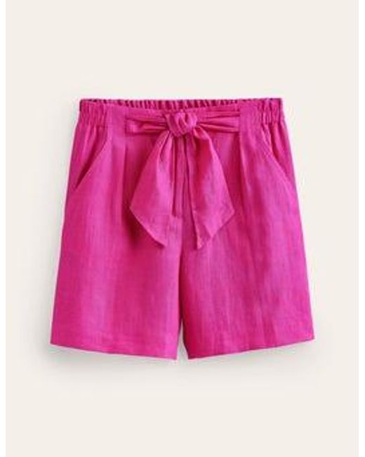 Boden Pink Tie Waist Linen Shorts