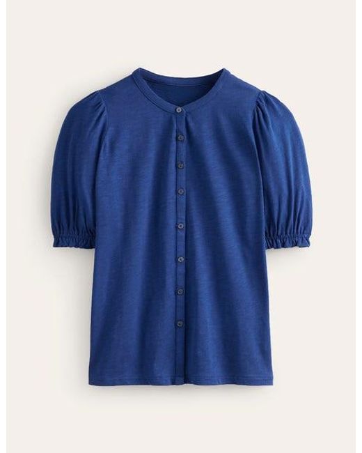 Boden Blue Dolly Puff Sleeve Jersey Shirt