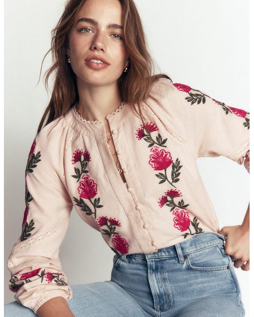 Boden Pink Raglan Embroidered Top