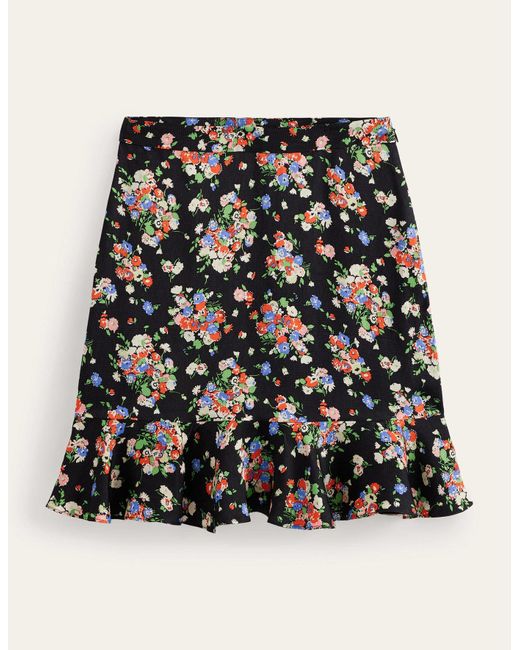 Boden Black Satin Ruffle Floral Mini Skirt