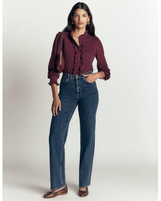 Boden Blue Jersey Frill Blouse