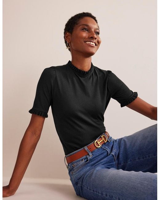 Boden Black Supersoft Frill Detail T-Shirt