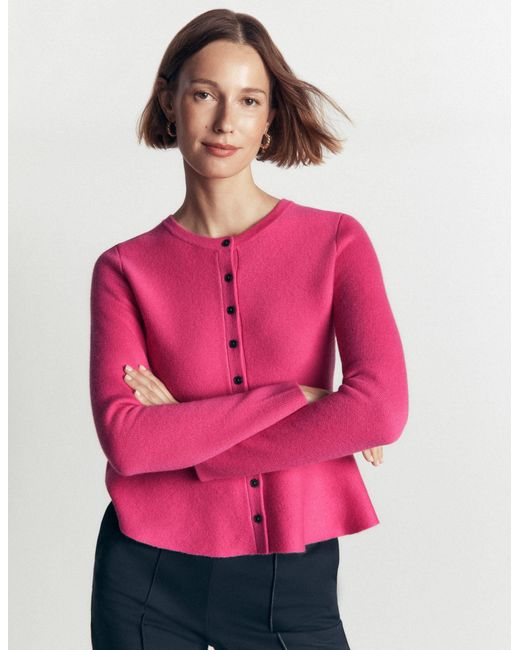 Boden Pink Fitted Wool Peplum Cardigan