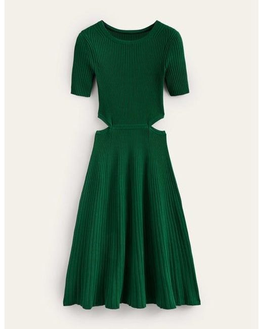 Boden Green Cut Out Knitted Midi Dress