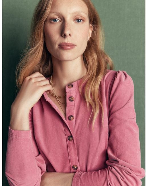 Boden Pink Louise Cord Midi Shirt Dress