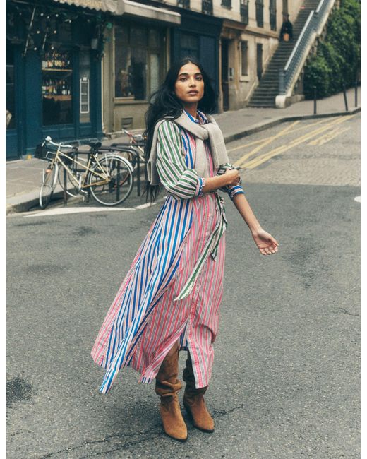 Boden White Clara Hemdblusenkleid Aus Baumwolle-Rosarot, Rot Streifen