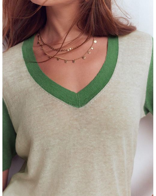 Boden Green Agnes Linen V Neck T-Shirt