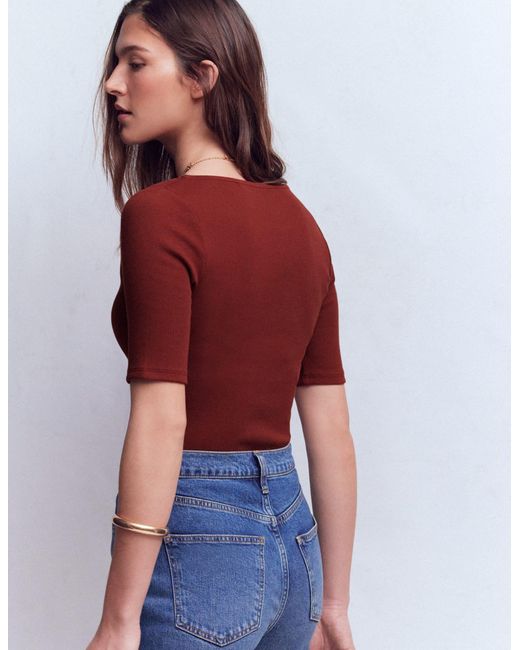 Boden Red Short Sleeve Rib Henley Top