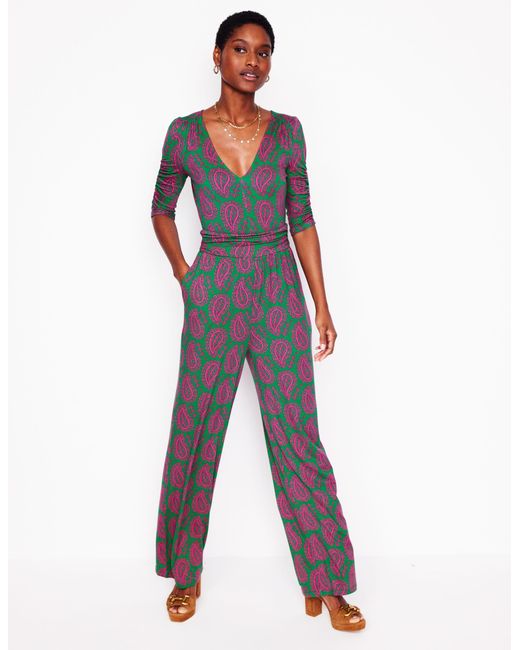 Boden Blue Ruched Waist Jumpsuit- Paisley Heart