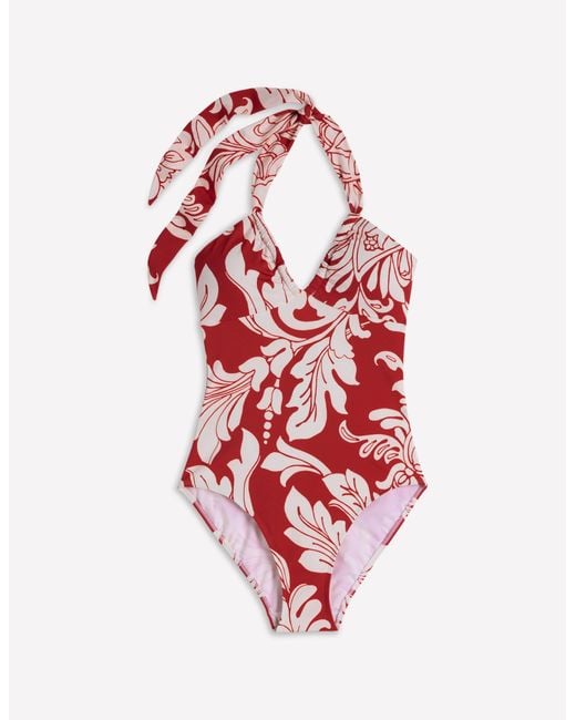 Boden Blue Minori Halter Tie Swimsuit-Salsa, Botanical Flourish