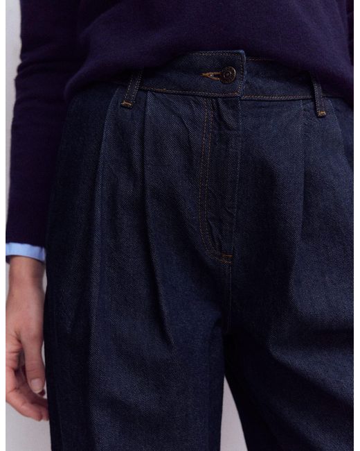Boden Blue Pleated Wide Leg Jeans