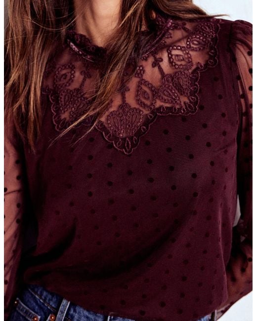 Boden Tulle Yoke Embroidered Top